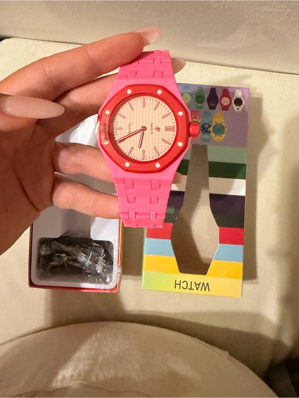 Kids Pink Silicone Watch with Red Bezel